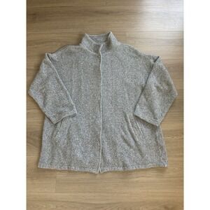 EILEEN FISHER Jacket M Twisted Organic Cotton Terry Stand Collar Coatigan Gray